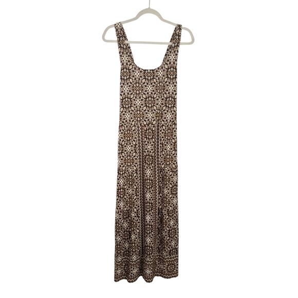 J Jill Kona St Cross Back Brown Floral Midi Dress Boho Preppy NEW Womens Large - Picture 2 of 10